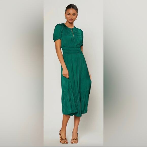 Anthropologie Current Air Brooklyn Tiered Midi Dress Small Green - Picture 1 of 7